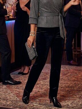 NWT Lauren Ralph Lauren Black Velvet Straight Leg Pants Womens Size 14 Stretch